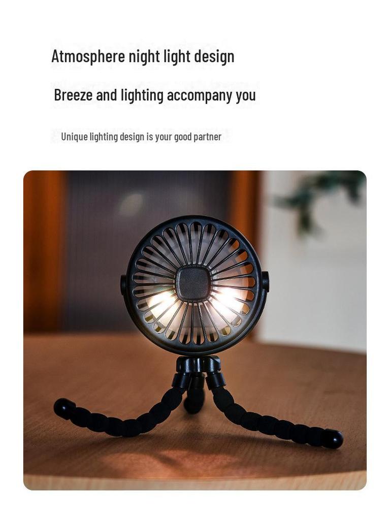 Octopus Rechargeable Handheld Mini Fan with Night Light for Baby Strollers, Dorms, and Offices
