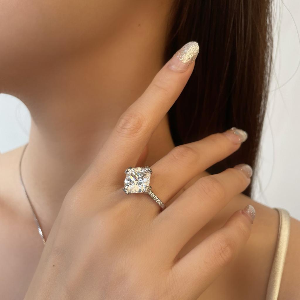 Tancise Jewelry Zircon Ring 11*11 White G Ice Flower Cut Diamond Wedding Ring Women Set Silver Ring.