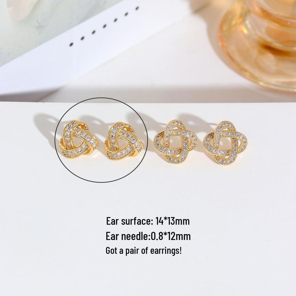 Gold-Plated Diamond Knot Stud Earrings: Elegant Chinese Style Accessories for Women