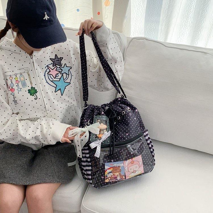Schoolbag Korean version ins cute polka dot backpack female niche design large capacity shoulder bag sweet versatile student bag
