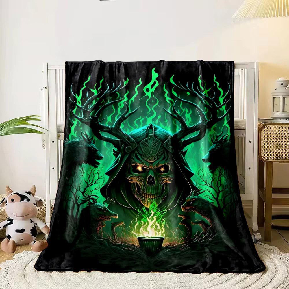 Skull Antler Wolf Gothic Blanket bedroom Blanket for Livingroom Couch lunch break Soft throw for Friend's festival Gift