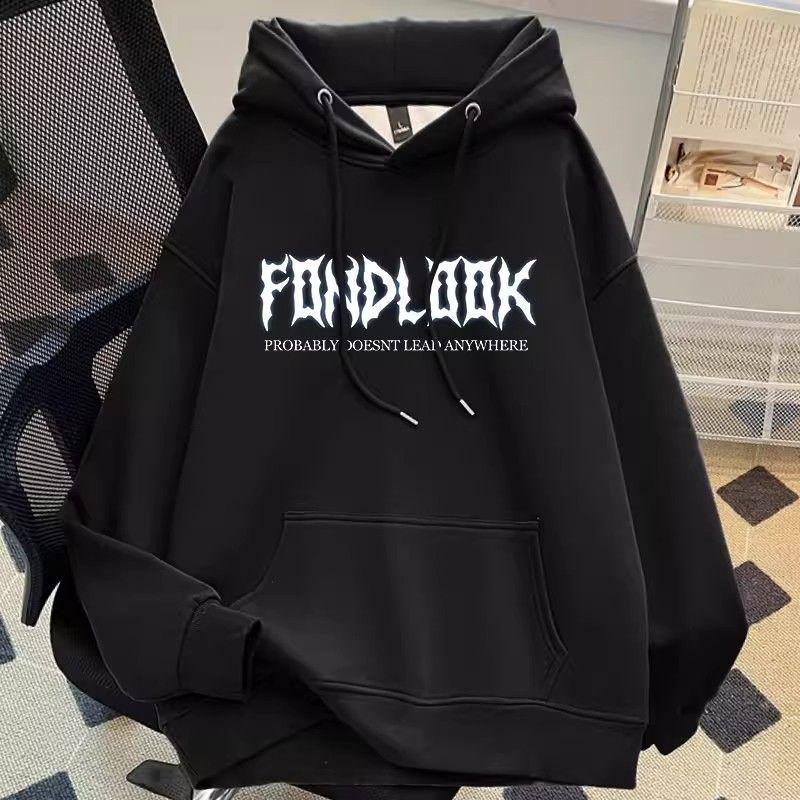 Men's American Hip Hop Letter Print Hooded Sweatshirt - Autumn/Winter Velvet-Thickened, Loose Fit, Couple Style.