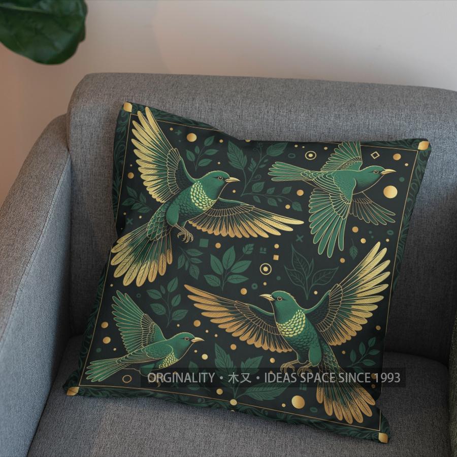 2D Elegant Green Birds Branch Pattern Pillow Cover Pattern Cushion Cover Suitable For Sofa Bedroom Car Pillow Cover