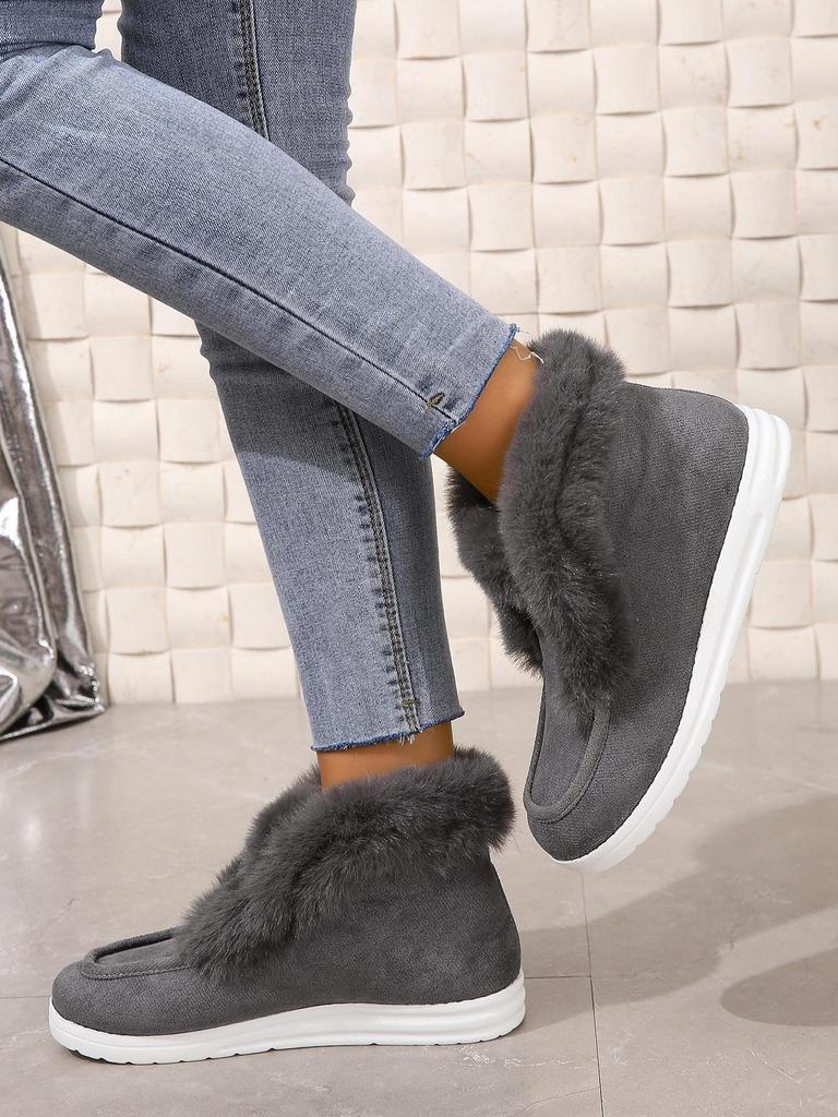 Women's Plus Size Fur-Lined Snow Boots - Cross-Border Winter Style, Short Tube, Thick Furry Cotton Warm Lining