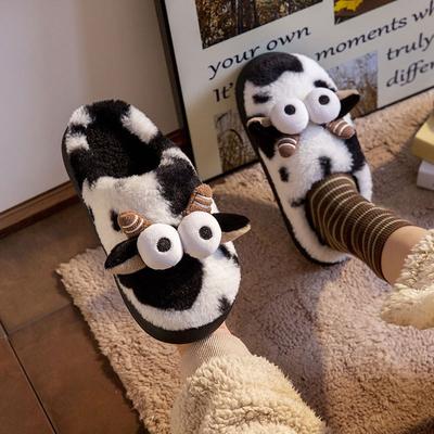 Children's Cotton Slippers Boys and Girls Autumn and Winter Home New Deer Cute Velvet Warm Parent-child Hair Slippers