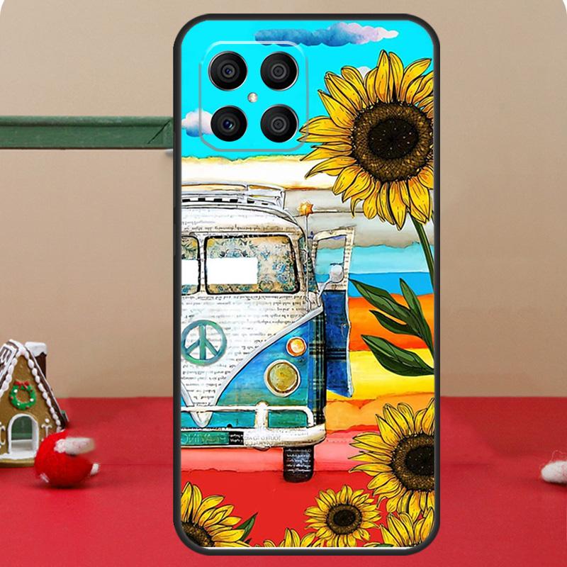 Hippie Peace Bus and Sunflower Case For Honor Magic 6 7 8 Pro Honor 400 200 70 90 Lite X8c X8b X9a X9b X9c X9d Win RT Cover
