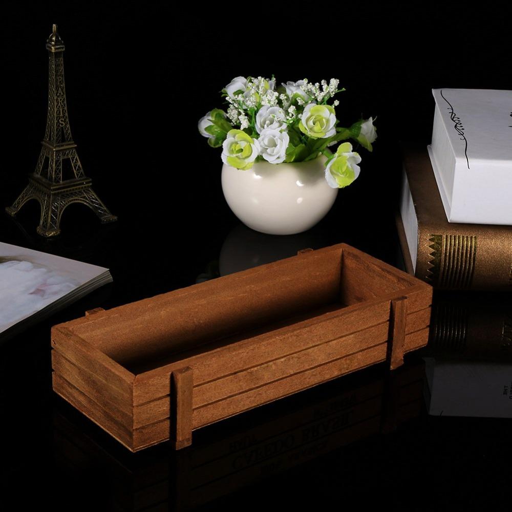 2PCS Wood Wooden Planter Box Easy To Place Rectangular Succulent Planter Compact Antique Color Indoor Outdoor Planter