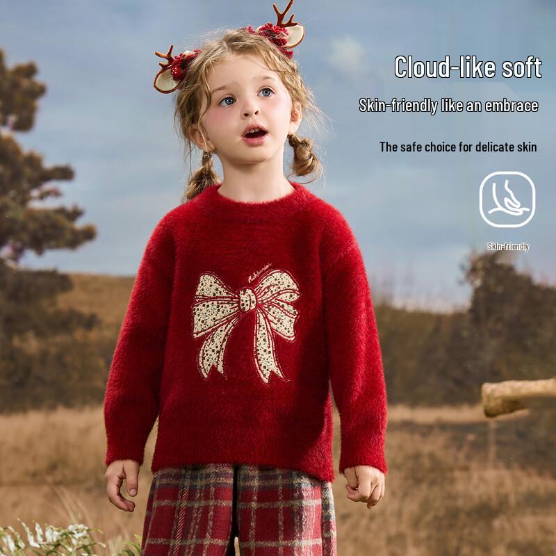 ASK JUNIOR Girls  Warm Bow Knit Sweater 100