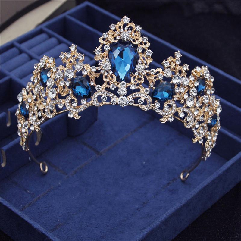 Barokk Nydelig Crystal Brude Tiaraer Dronning Krone Hodeplagg Prinsesse Brud Diadem Ball Bryllup Hår Smykker konkurranse