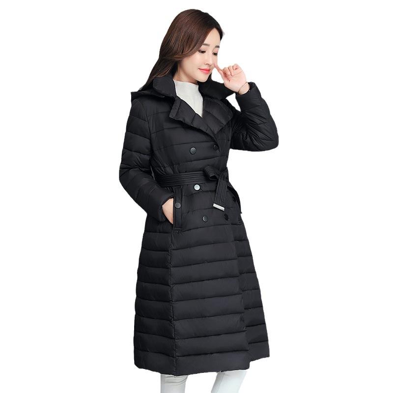 New Lightweight Down Jacket Long of Slim Middle-aged Ladies Hooded Jacket