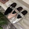 Women Slippers 2025 New Flat Mules Shoes Square Toe Crystal Sandals Summer Elegant Slippers Woman Casual Baotou Slides Women