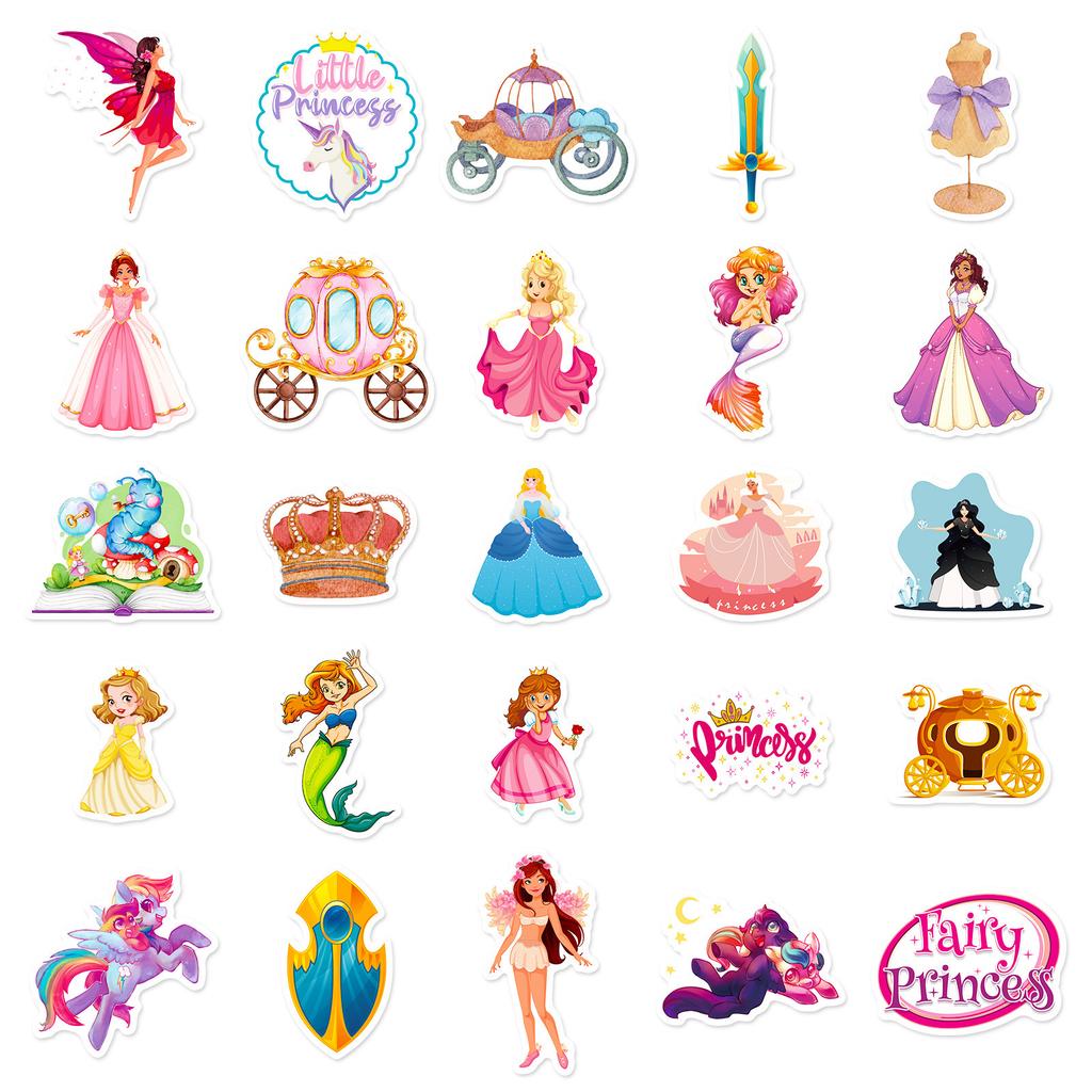 50 Märchenprinzessinnen-Aufkleber Cartoon Handbuch Material Mädchen Kinder Wasserbecher-Aufkleber