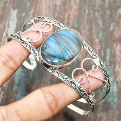 Χειροποίητο πολύτιμος λίθος Labradorite 925, ρυθμιζόμενο βραχιόλι για κοσμήματα από ασήμι 925
