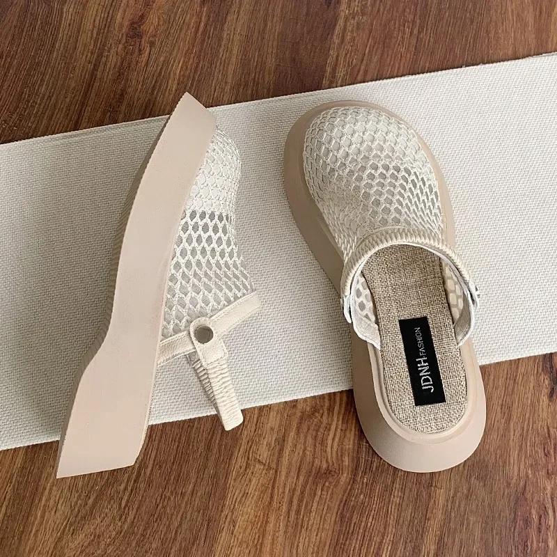 Thick Soled Baotou Sandals 2026 Summer New Style One Foot Half Slippers with Hollow and Breathable Holes, Two Pairs of Sandals