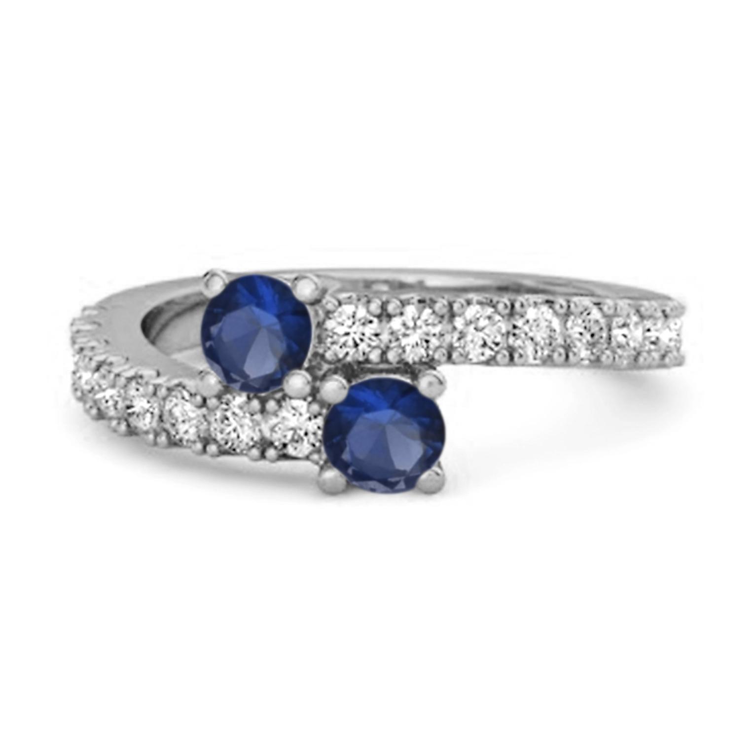 

Blue Sapphire Bypass Ring - 925 Sterling Silver 11 білий