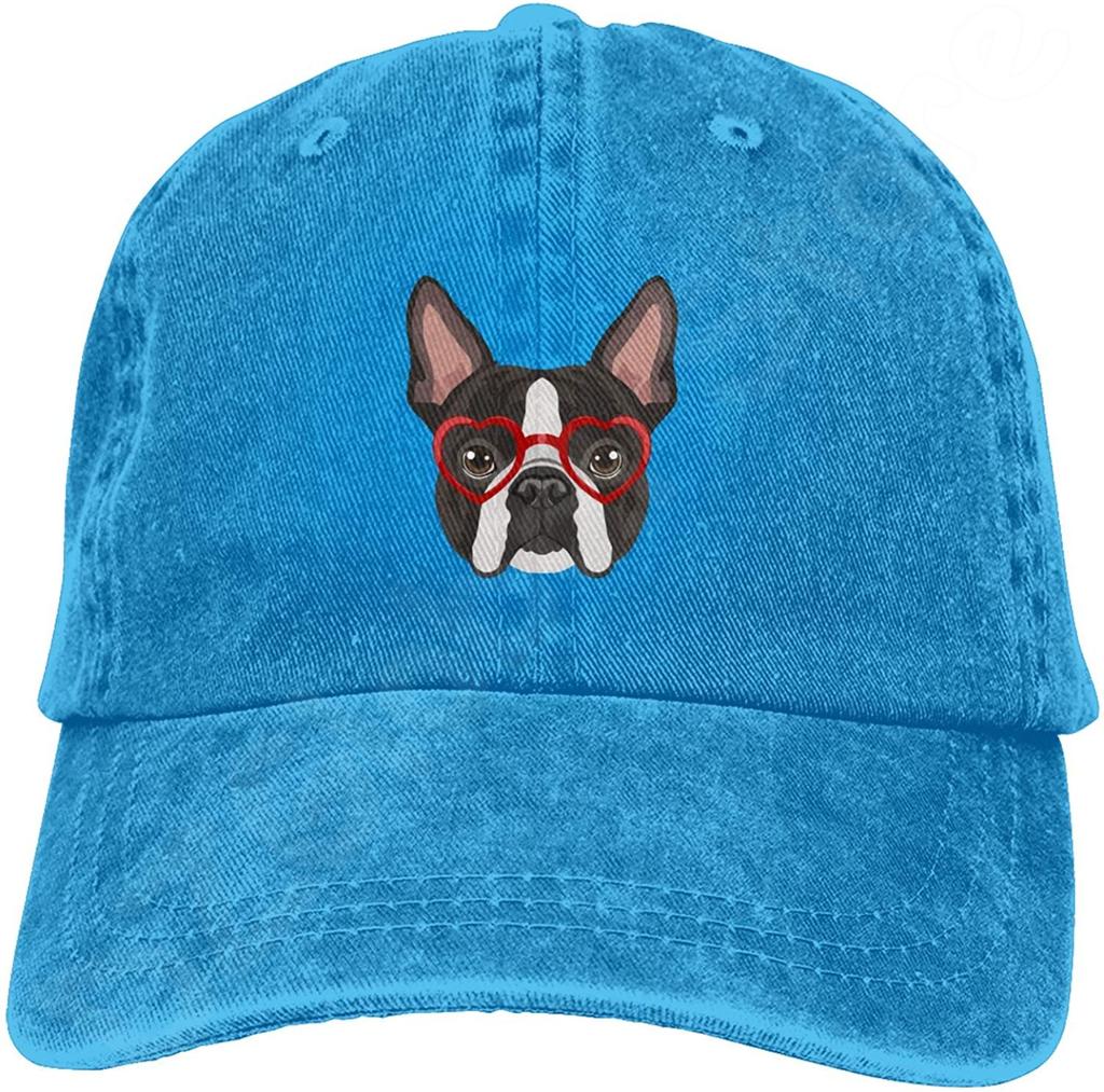 Denim-Kappe, Boston Terrier-Hund, Baseball-Dad-Cap, klassisch gewaschen, 100 % Baumwolle, verstellbar, lässig, Sport, für Unisex, Damen, Mütze