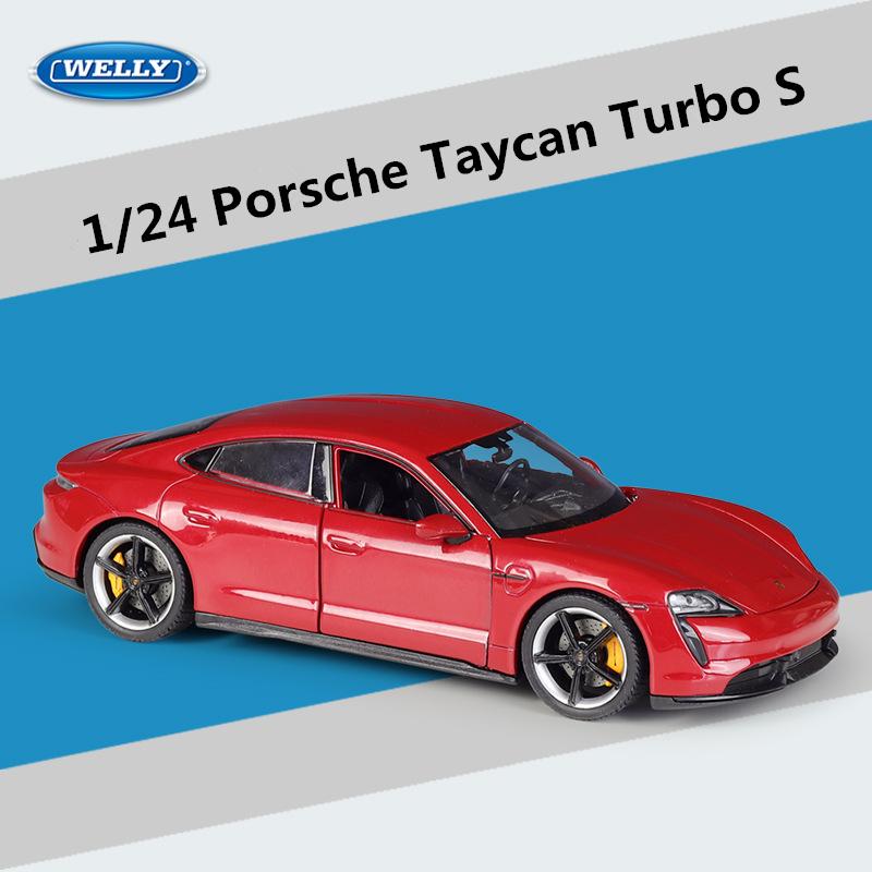 Welly 1/24 Porsche Taycan Turbo S Alloy Sports Car Model Diecasts Metal New Energy Vehicles Car Model Simulation Kids Toys Gifts