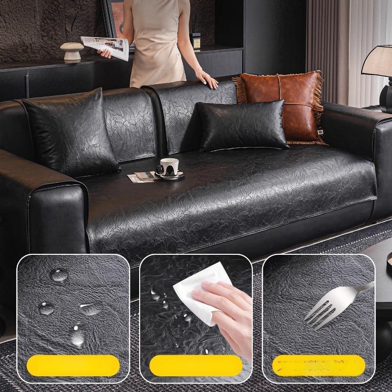 Leather Sofa Cushion Light Luxury Style Non-Slip Leather Sofa Seat Cushion Waterproof Urine Barrier Four-Season Sofa Towel
