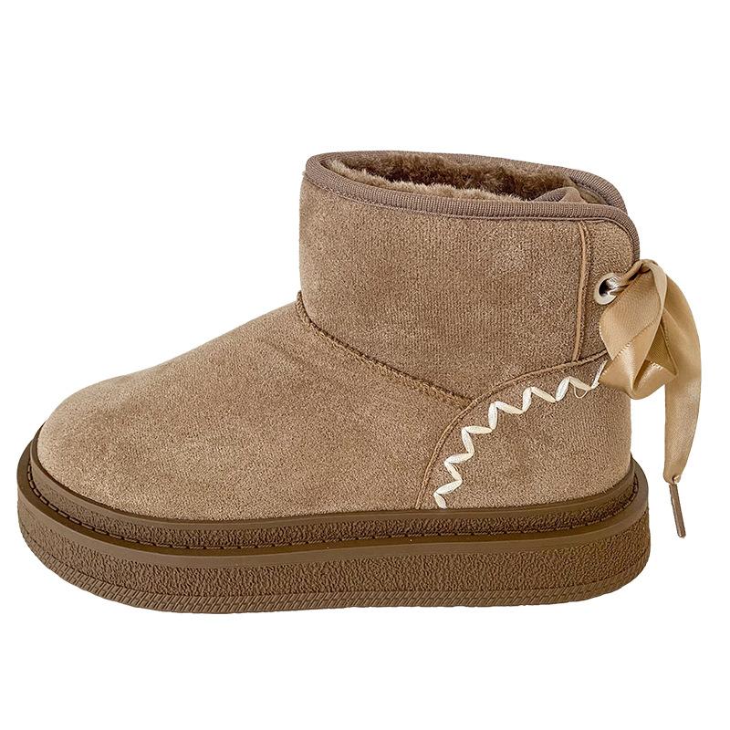 

LZ6036 черевики-місяцеходи на товстій підошві з бантом жіночі чоботи 2024 нові зимові теплі жіночі туфлі круглий носок ретро бавовняні чоботи 40 коричневий