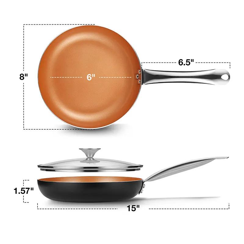 8 inch Mini Egg Fry Pan Skillet with Lid Copper Nonstick Frying Pan For Oven Stove Ceramic Coating Non Stick Cooking Frying Pans