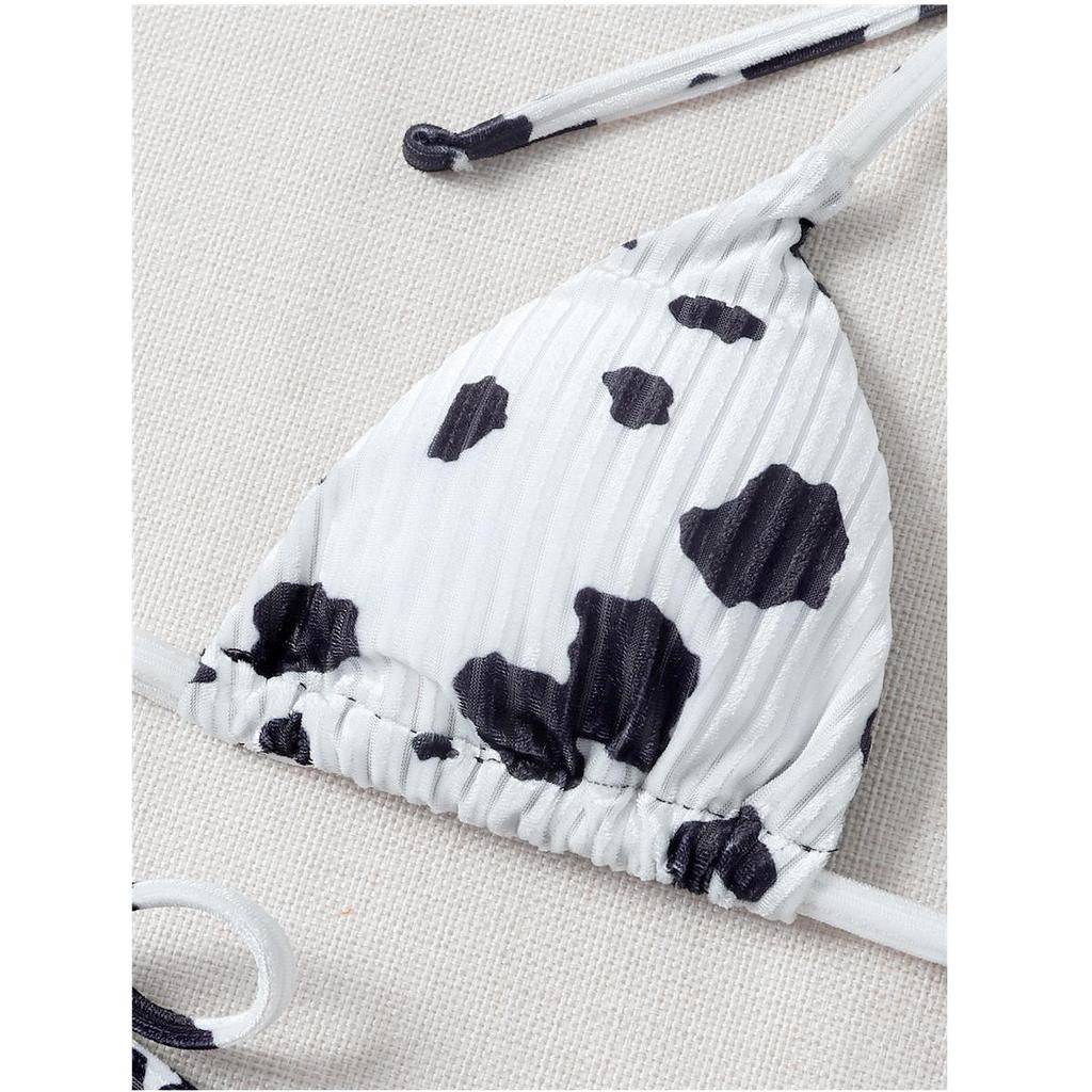 Women Sexy Triangle Oversize Split Bikini Suit Set Tie Side G-String Thong Swimsuit Halter Ribbon Dot Print