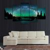 Impression HD 5 Panneaux Paysage Nuit Étoilée Aurore Boréale Toile Art Mural Papier Peint Peintures Affiches Salon Décoration Intérieure