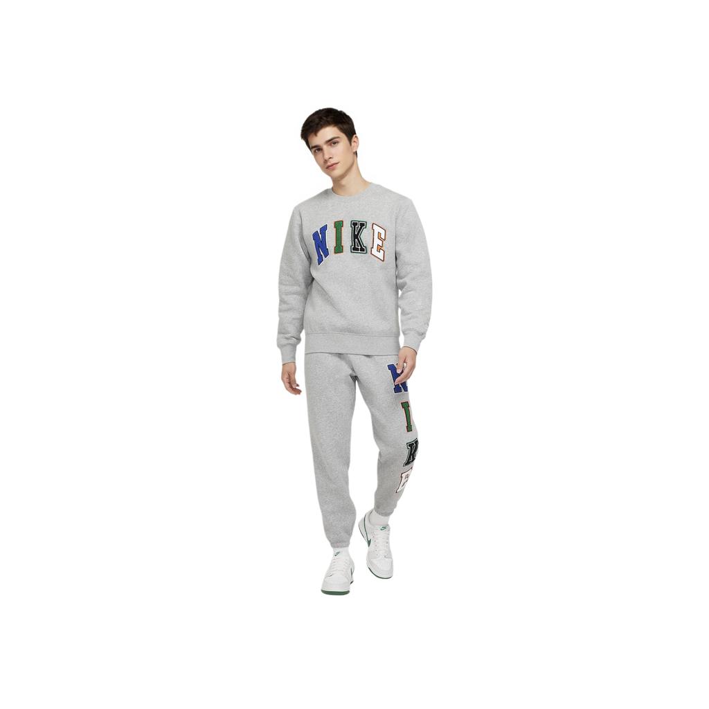 Nike Crew Neck Pullover Long Sleeve Letter Patch Sweatshirt Men Sweatshirt Gray FZ0880-063