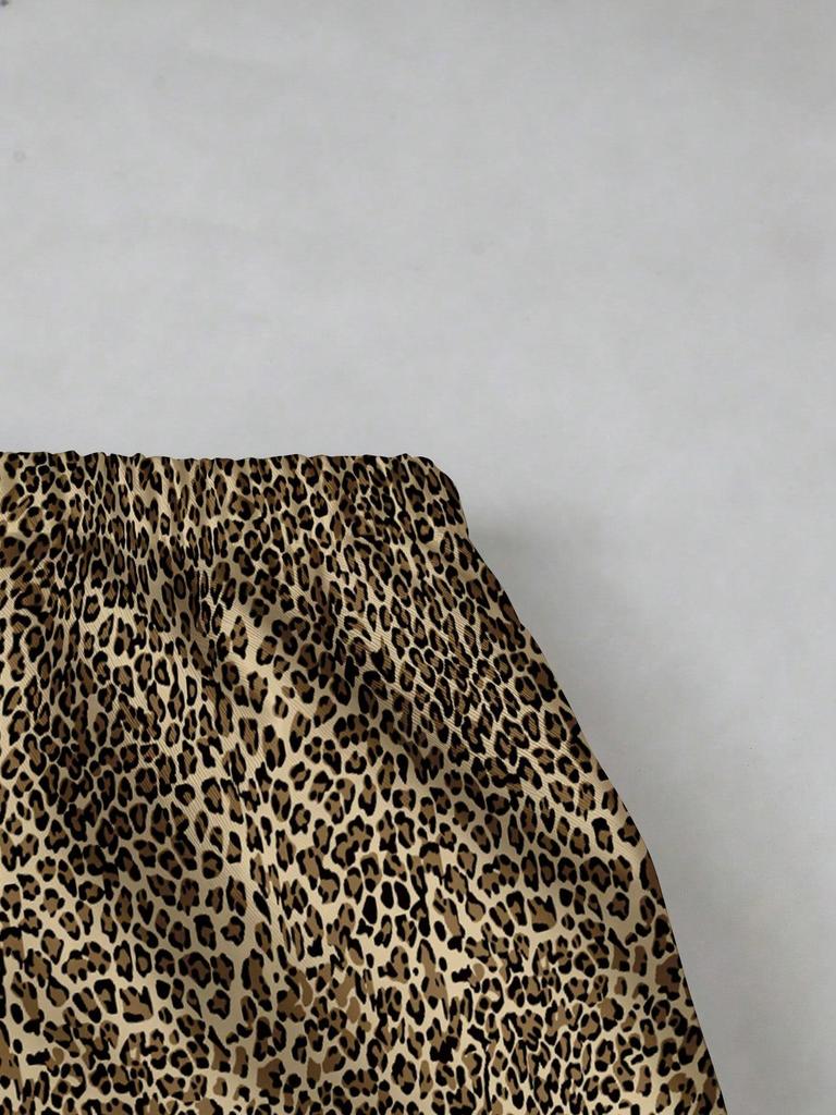 Women's Plus Size High Waist Leopard Print Wide Leg Pants - Summer Casual European American Style