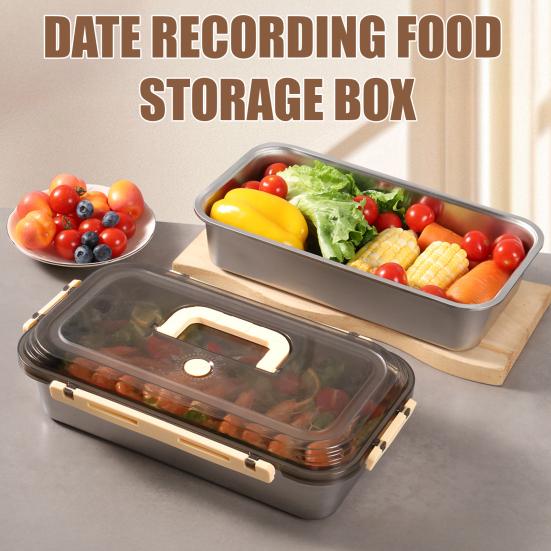 Stainless Steel Crisper Box with Date Lid Leak-Proof Food Storage Box Food Grade Refrigerator Preservation Box for Pickles Fruits Snacks Leftovers