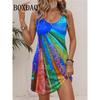 Fashion Abstract Striped Print Dress For Women Summer Casual Sleeveless Loose Dresses For Women Boho Holiday Beach Sundress