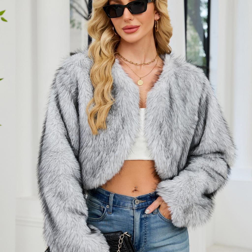 Fashionable Women's Plush Short Jacket Fauxsuit Collar