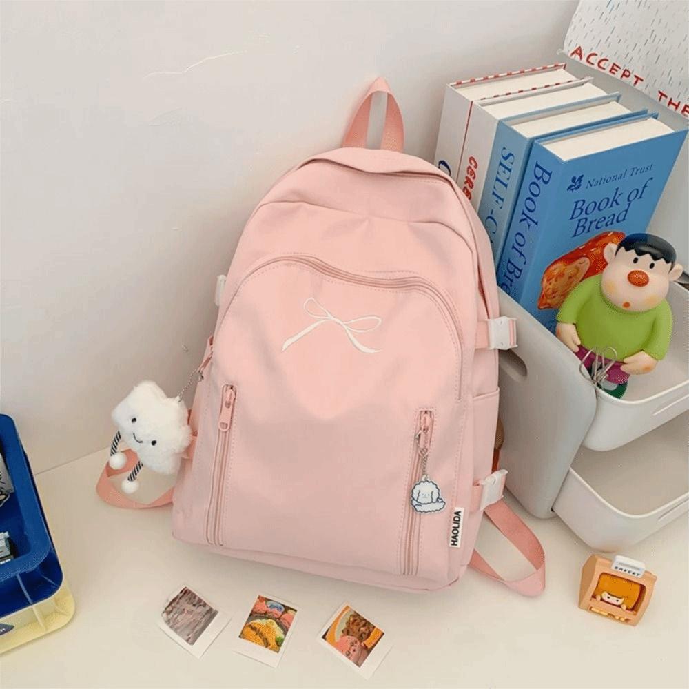 Large Capacity Bow Backpack Solid Color Korean Style School Bag Casual Student Schoolbag Unisex