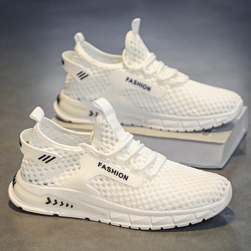 

Летняя сетчатая обувь, мужская повседневная обувь, модные легкие дышащие кроссовки для ходьбы, мужские туфли на плоской подошве, большие размеры 44 слоновая кость