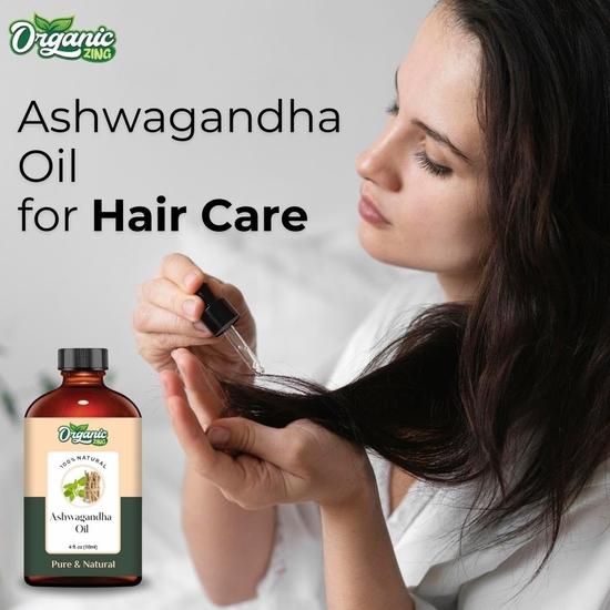 Organic Zing Ashwagandha (Withania somnifera) Oil | Pure & Natural Carrier Oil for Skincare, Hair care & Massage - 118ml