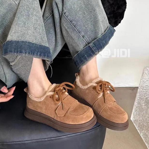 Fur Platform Women Casual Shoes Suede Flats Boots Woman 2025 Trend Winter Fashion Lolita Elegant Cozy New Brand Sneakers Mujer