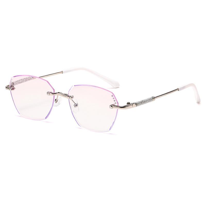 

New point diamond beauty anti-blue reading glasses gypsy women s frameless ultra-clear fashion temperament presbyopia Presbyopia 400 degrees срібний