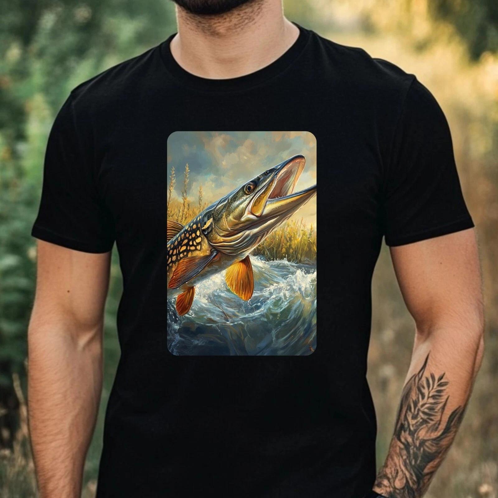 T-Shirt Herren Hecht Fischart Motiv Baumwolle Größe XS bis 5XL XXXL