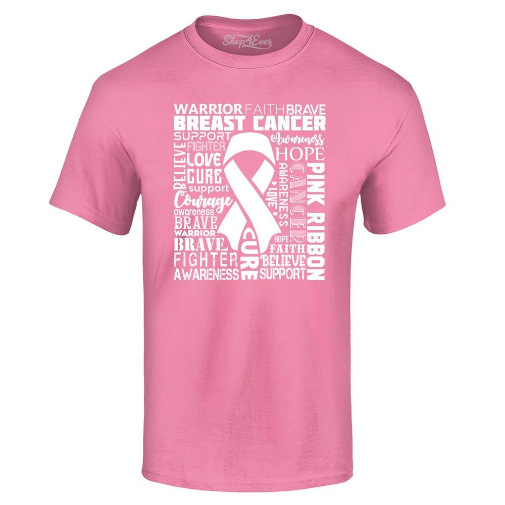 Breast Cancer  White Ribbon Word Cloud T-shirt Breast Cancer Shirts