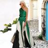 Frühling und Sommer Neue Damenbekleidung Kontrastfarben Spleiß Sexy Schulterfrei Langes Kleid Kleid Kleid