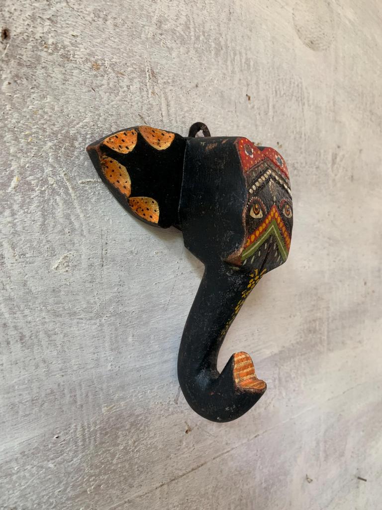 Handcrafted Multi-Color Wooden Elephant Head Mask: Exotic Wall Decor
