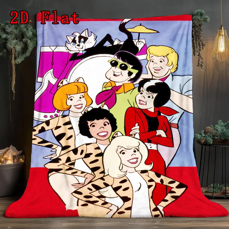 Josie and the Pussycats-inspired art 2D Flat Pattern Flannel Blanket High quality All Seasons Warmth and Comfort Perfect for Christmas Gifts.P26091446