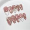 Gel Nail Tips With Floral Pearl Embellishment French Style Ice-Transparent Nude Pink Women
