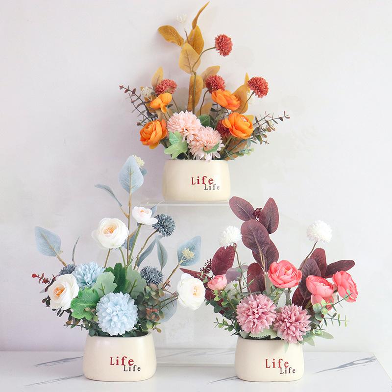 New Artificial Flowers Fake Ornament Artificial Flowers Plants Living Room Table Decor Accessories Party Decoration Flower POTS
