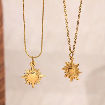 Versatile 18K Gold Sun Pendant Necklace - European & American Design, Simple & Stylish Clavicle Chain for Women
