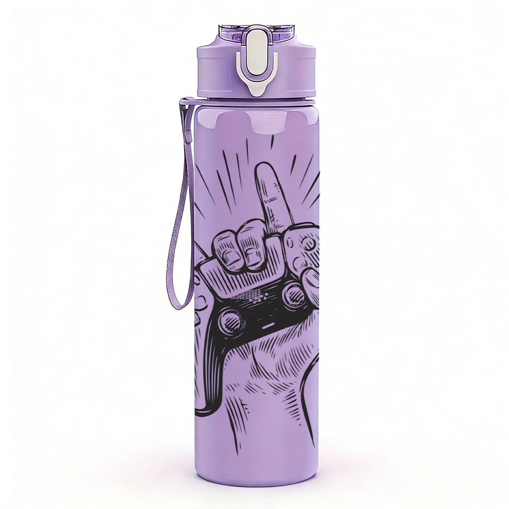 1PC Game Controller Hand Sketch 750ml Color Plastic Sports Water Bottle Leakproof Flip Straw Lid Suitable for Sports Office Home Use