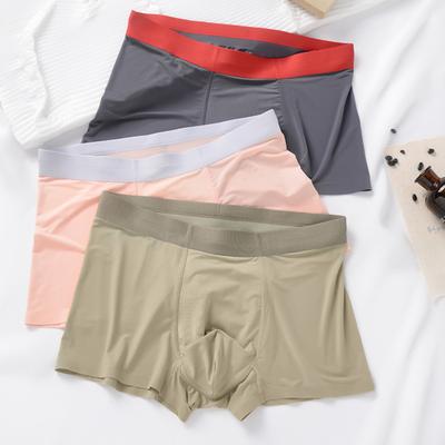 Men Boxer Underwear Mid-rise Elastic Waist U-Convex Shorts Briefs Seamless Ultra-thin Patchwork Color Panties