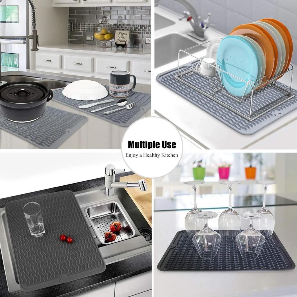 Silicone Dish Drying Mat Heat Resistant Trivet Drip Tray Large Cup Coasters Nonslip Pot Holder Counter top Kitchen Accessories