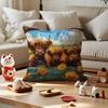 Vibrant Highland Cow Pattern Cushion Cover Silky Short Plush with Invisible Zipper Dustproof Sofa Pillow Cover for Home Decor