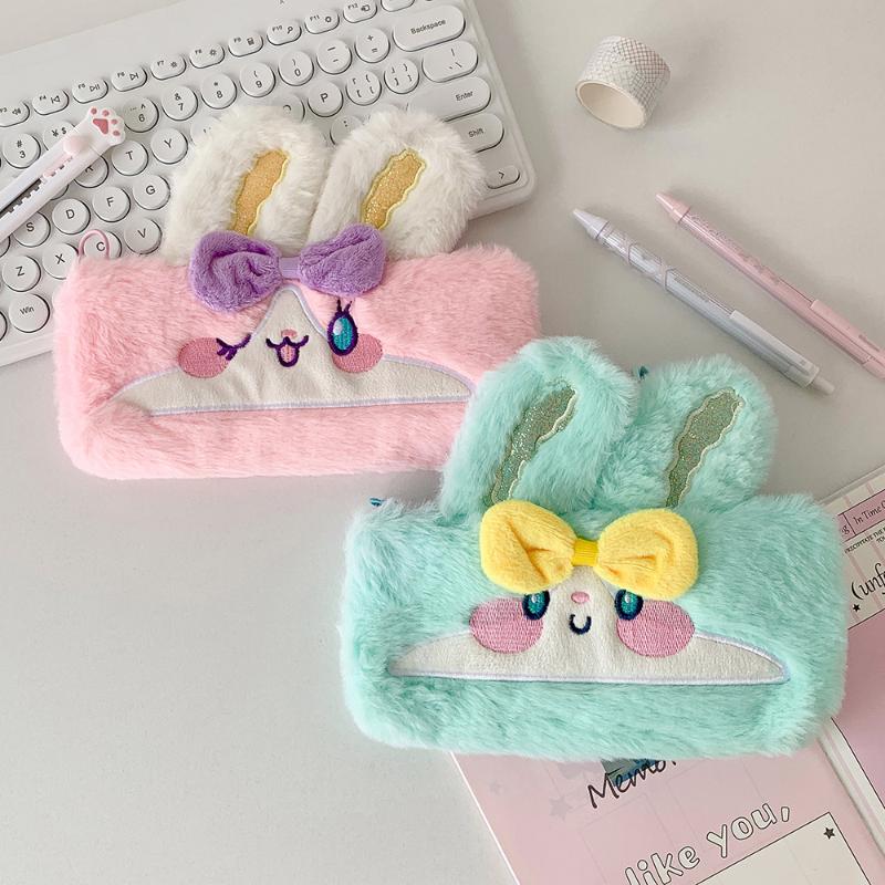 Kawaii Cartoon Plush Rabbit Pen Bag High-Capacity Multi-Function Stationery Case Cute Storage Bag For Student School Supplies