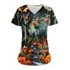Women's Button V Neck Fashion Casual Halloween Print Tops Dry-nurse Top,Scrubs Tops For Women,2 Pockets